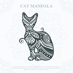 Cat Mandala. Vintage decorative elements. Oriental pattern, vector illustration.