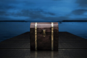 Wooden treasure chest on the beach