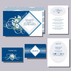 wedding invitations card with flowers, rsvp card, menu design