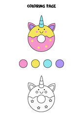 Color cute cartoon doughnut. Worksheet for kids.
