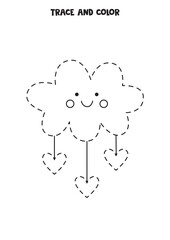 Trace and color cute kawaii cloud. Worksheet for girls.