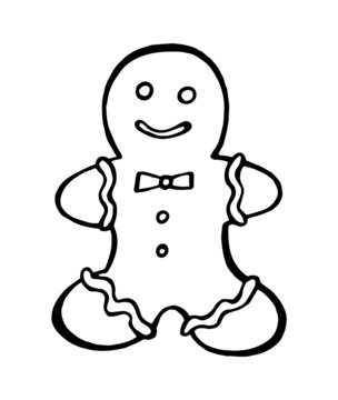 Christmas cookies gingerbread man doodle isolated on white background. Clipart icon