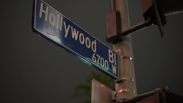 Hollywood Boulevard Blue Street Sign Los Angeles
