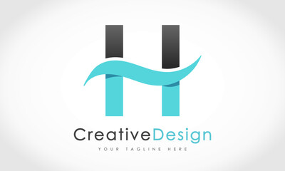 Creative H Letter Blue Wave Logo Vector Icon Symbol Illustration.