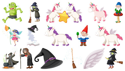 Set of fantasy fairy tale characters and elements