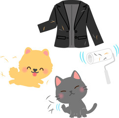 ペットの毛が付いた洋服とゴミ取りローラー