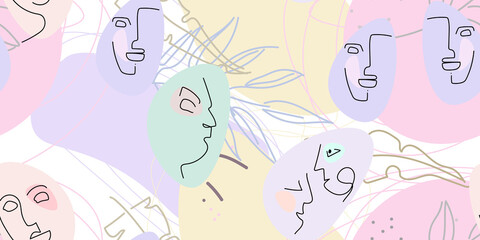 Face line pattern. Minimal art one line drawing.