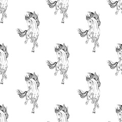 Horse pattern design. Line art style horse breed for children colored book creation.