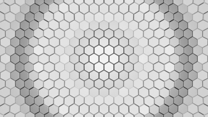 Abstract Hexagon Background Shapes with White Gradient Color, 4K Hexagon Backdrop. Futuristic White Background Texture. 3D Rendered, 3D Illustration