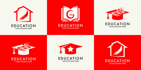 letter G B star graduation hat book feather house logo for education inspiration logo