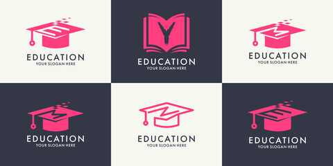 set of logo combination of letter E Y M N book graduation hat