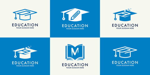 set of logo combination of letter D A M book graduation hat pencil