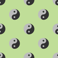 Seamless pattern. Image of Yin Yang symbol on pastel pea backgrounds. Symbol of opposite. Surface overlay pattern. 3D image. 3D rendering.