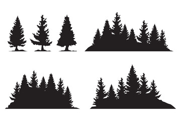 Obraz premium Set of vintage christmas tree and forest silhouette