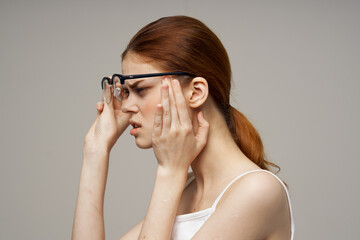 woman poor eyesight health problems negative isolated background