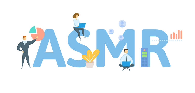 ASMR, Autonomous sensory meridian response. Concept with keyword, people and icons. Flat vector illustration. Isolated on white.