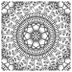 Mehndi flower for henna, mehndi, tattoo, decoration. Decorative ornament in ethnic oriental style, doodle ornament, outline hand draw. Coloring book page.