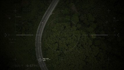 Aerial view of unmanned Aerial Vehicle UAV or reconnaissance drone monitoring highway traffic...