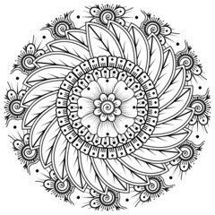 Mehndi flower for henna, mehndi, tattoo, decoration. Decorative ornament in ethnic oriental style, doodle ornament, outline hand draw. Coloring book page.