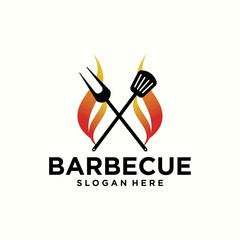 Barbecue spatula logo design grill food fire and spatula concept template vector illustration