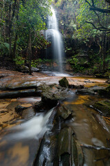 Fototapeta na wymiar A tall waterfall in the rainforest.