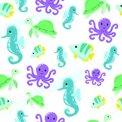 funny sea pattern. suitable for children's backgrounds. can also be used for invitation background, wallpaper, web design, and others