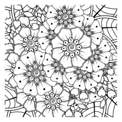 Mehndi flower for henna, mehndi, tattoo, decoration. Decorative ornament in ethnic oriental style, doodle ornament, outline hand draw. Coloring book page.