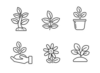Set of plant icon in linear style isolated on white background