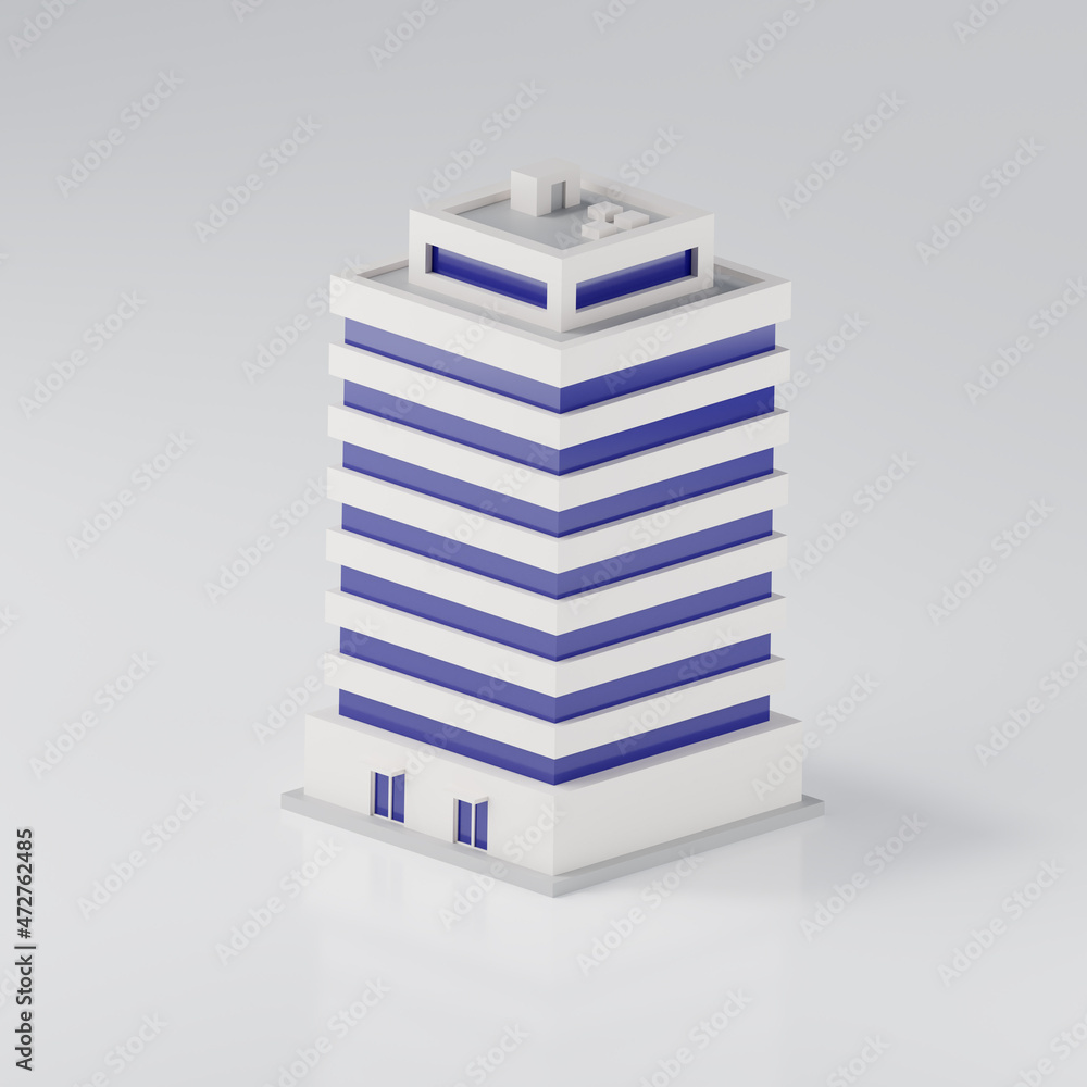 Poster 3d isometric rendering of office building.