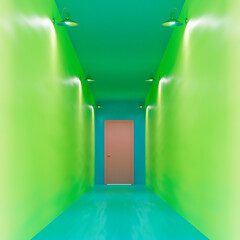 3d render, 3d illustration. Empty green corridor.
