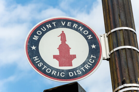 Mount Vernon Historic District sign in Baltimore, MD