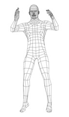 Fototapeta na wymiar Wireframe jumping man. 3d illustration