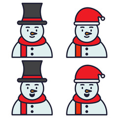 Snowman - Amazing cute figure vector set of a snowman wearing a hat character suitable for sticker, emoticon, children book, design assets, decoration, christmas, and illustration in general