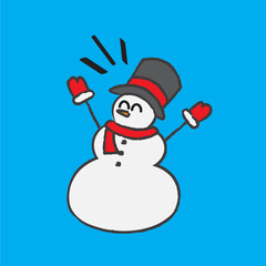 A Cute Hand Drawn Happy Snowman - Amazing cute minimalist vector happy snowman character suitable for apps, sticker, children book, decoration, animation, christmas, design assets and illustration