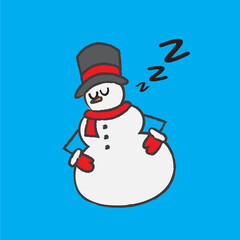 A Cute Hand Drawn Sleepy Snowman - Amazing cute minimalist vector sleeping snowman character suitable for apps, sticker, children book, decoration, animation, christmas, design assets and illustration