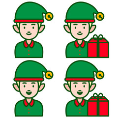 Male Elf - Amazing male figure vector set of santa elf character with a gift suitable for sticker, emoticon, children book, design assets, decoration, christmas, and illustration in general