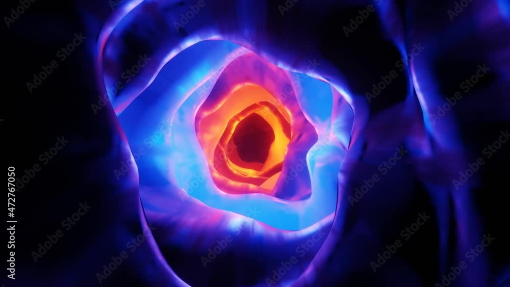 Poster abstract organic tunnel vj loop. 4k satisfying shining liquid walls. motion graphics. seamless loop 