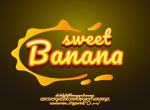 sweet banana food with milk splash label text effect