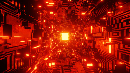 Spaceship Interior 4K Glowing Room. Scientific Interior Backdrop. Futuristic Technology Abstract Tech Background. 3D Rendered