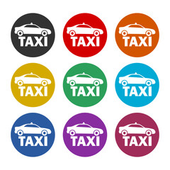 Taxi transportation vector icon isolated on white background, color set