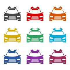Police car and police flasher icon isolated on white background, color set
