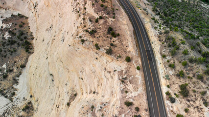 Drone aerial view of beautiful road across the canyon