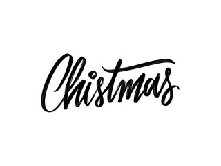 Christmas. Hand written lettering isolated on white background.Vector template for poster, social network, banner, cards.