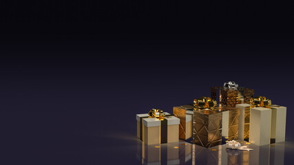 The gold gift box on dark background for celebration or holiday concept 3d rendering