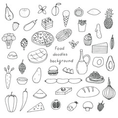 Food set background vector illustration, hand drawing doodles