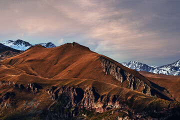 Landscape of beautiful majestic brown mountain ridge in Georgia