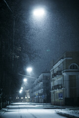 snowstorm in the city at night.