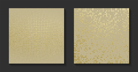 Shiny Gold grunge dotted texture. Golden dotted backgrounds set. Vintage vector illustration. Bright background for christmas cards, luxury flyers or banners.