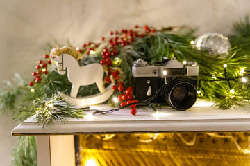 Christmas composition in retro style no people