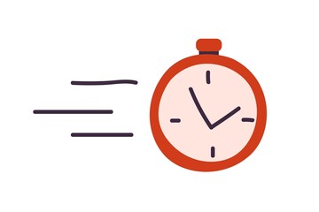 Stopwatch counting time. Stop watch with button icon. Timer with arrows. Alarm clock ringing. Countdown concept. Colored flat vector illustration isolated on white background